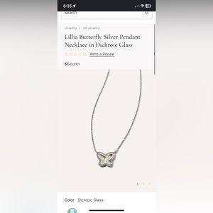 Kendra Scott Lillia Butterfly Silver Pendant Necklace in Dichroic Glass & pouch